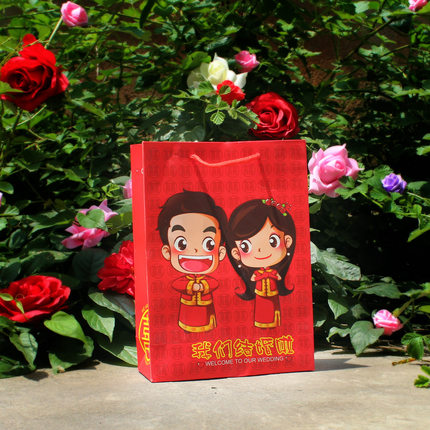 串串喜 婚礼礼品袋 结婚卡通回礼盒 可装烟回礼袋 手提袋5类可选