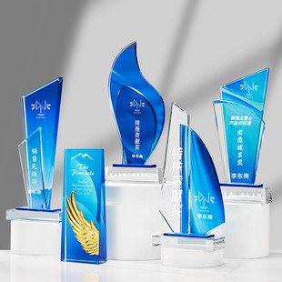 新款创意彩印水晶奖杯定制加盟授权奖牌个性定制荣誉表彰员工纪念