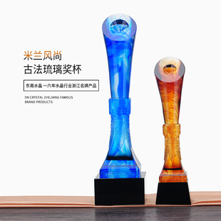 琉璃元素水晶钻石古典欧式柱状造型水晶奖杯企事业单位颁奖留念用