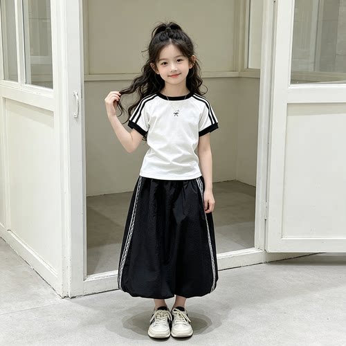 女童裙子套装2026新款夏季中大童休闲短袖小女孩半身裙两件套潮款