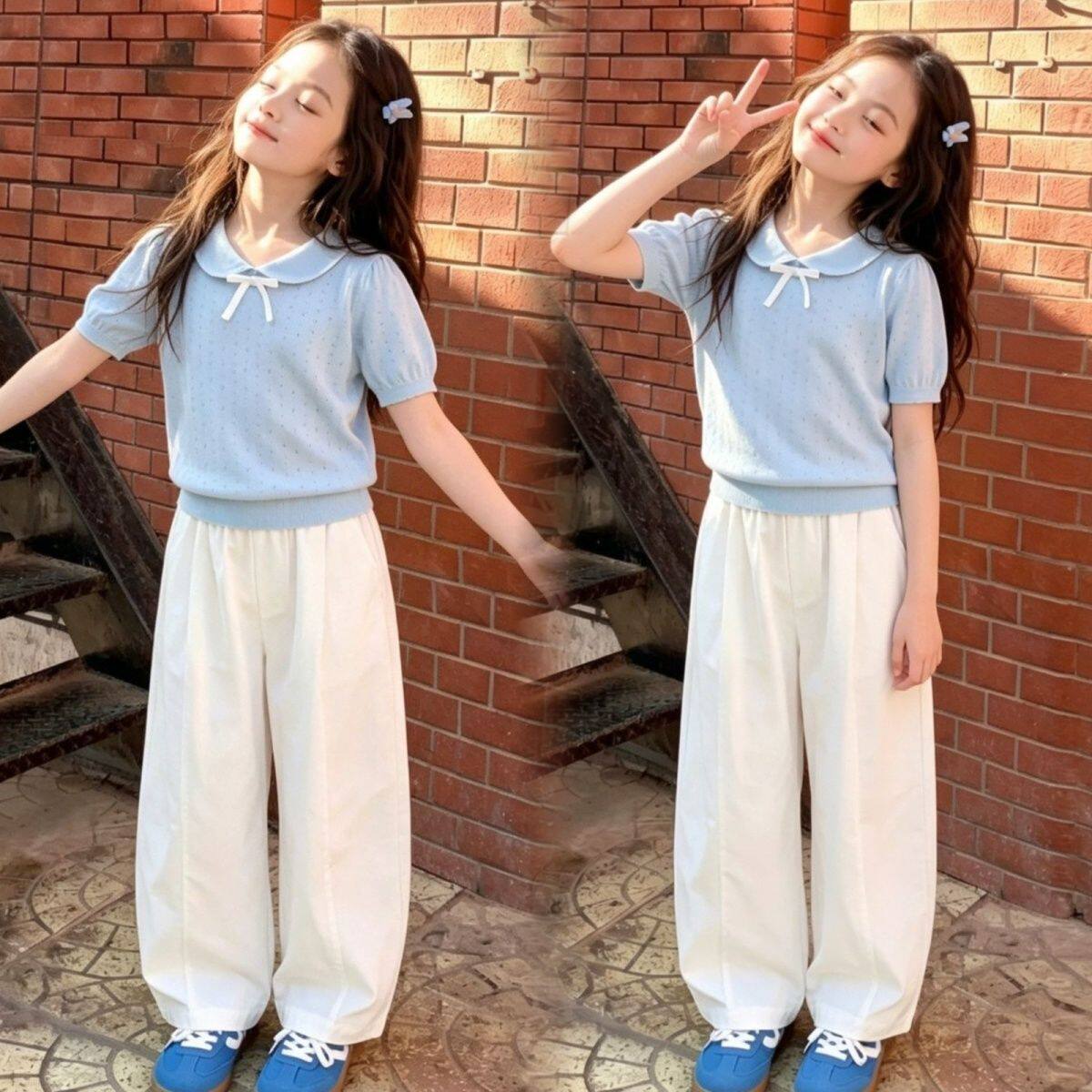 女童夏装套装2026新款休闲时尚洋气小清新夏天一整套中大童百搭潮