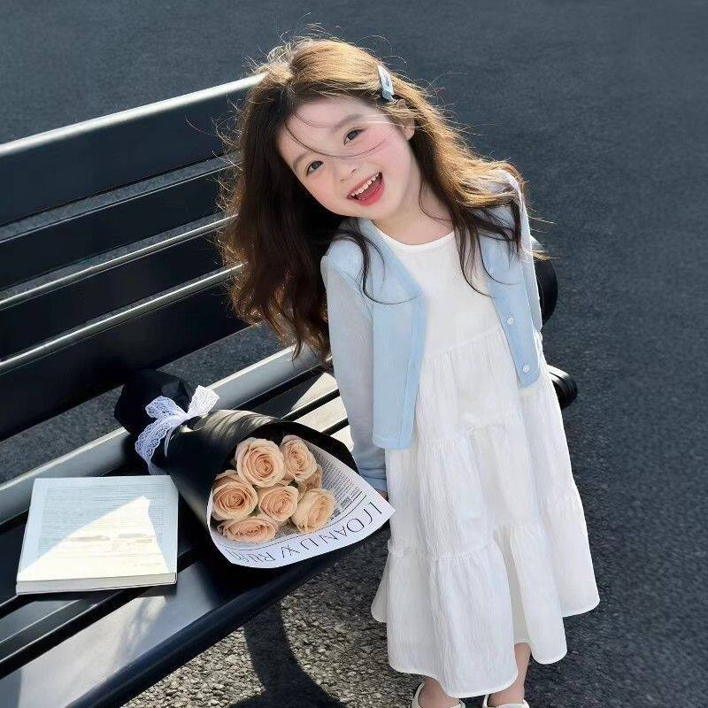 女童夏装连衣裙2026新款儿童夏季亲子防晒开衫女孩白色长裙两件套