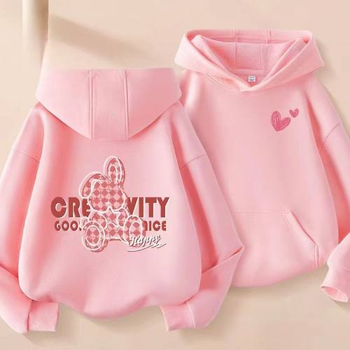 新款冬季连帽童装卫衣女上衣韩系学院风加绒宽松百搭印花洋气外套