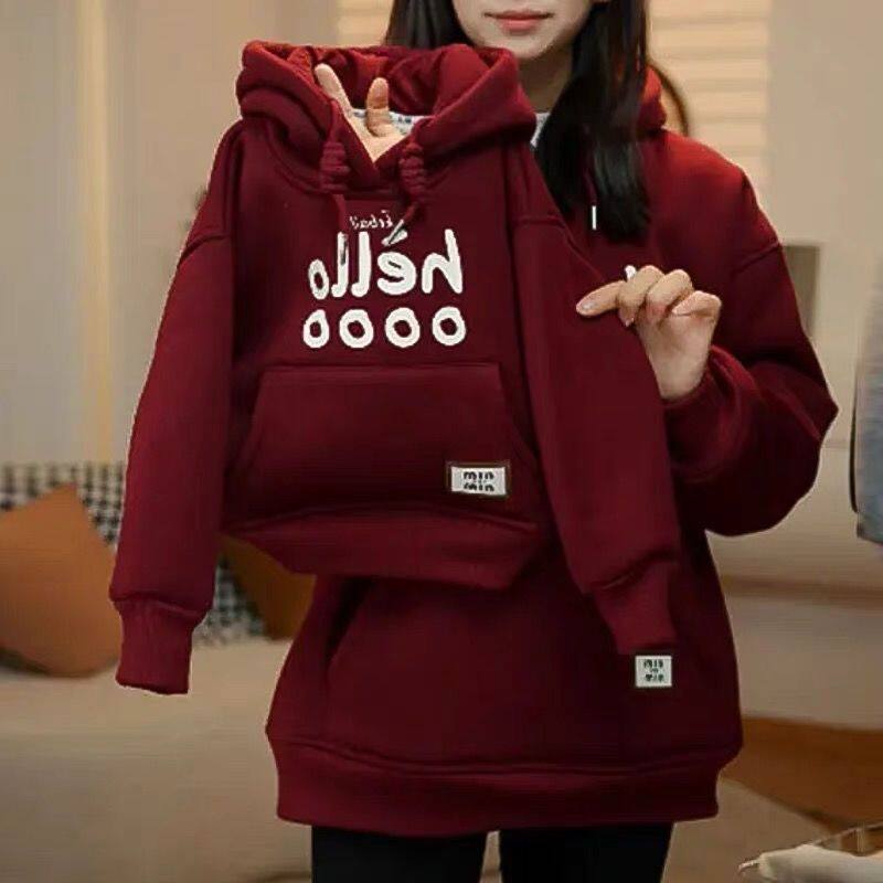 男童女童红色连帽卫衣秋冬新款中大童酒红色儿童男孩加绒加厚外套