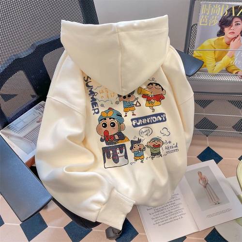 蜡笔小新新款秋冬季连帽童装卫衣韩系学院风加绒宽松百搭印花外套