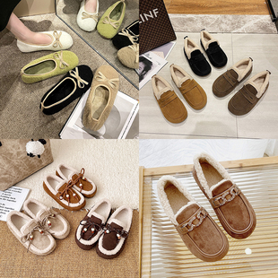 法式羊羔毛豆豆鞋女浅口懒人一脚蹬毛毛鞋软底保暖加绒孕妇棉瓢鞋