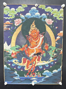 藏式唐卡文殊菩萨挂画藏佛唐卡布画条幅壁画65*90未装裱