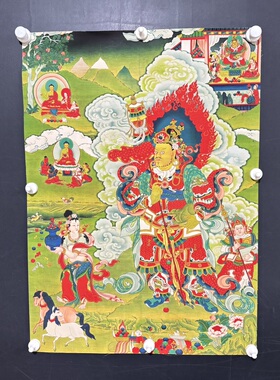 藏式唐卡文殊菩萨挂画藏佛唐卡布画条幅壁画59*83未装裱