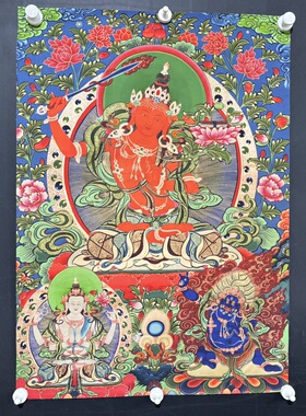 牛皮纸唐卡:文殊菩萨,尺寸:65x90cm左右