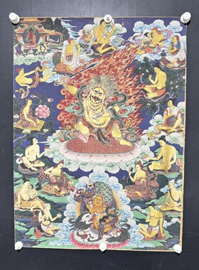 藏式唐卡财宝天王挂画藏佛唐卡布画条幅壁画59*83未装裱