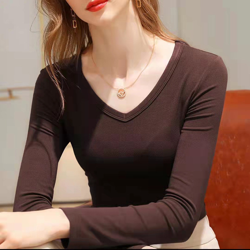 여성을 위한 고품질 블랙 바닥 셔츠 패셔너블하고 패셔너블한 봄과 가을 스타일에 벨벳과 두꺼운 독일 벨벳 밀착형 긴팔 티셔츠