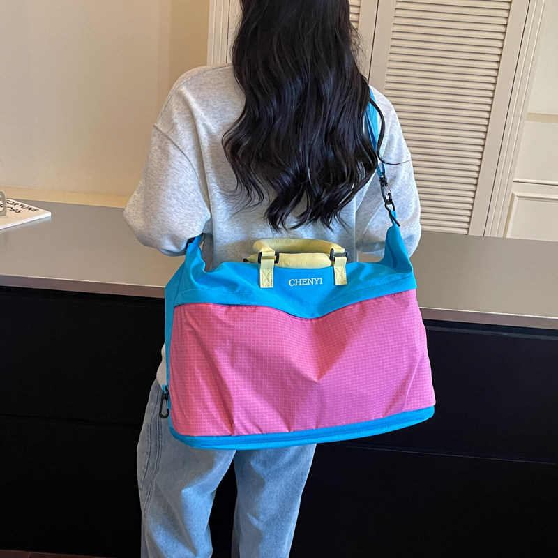 女款撞色大容量扩展旅行袋健身包