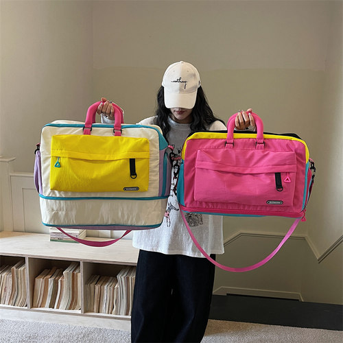 撞色大容量轻便可扩展旅行袋女