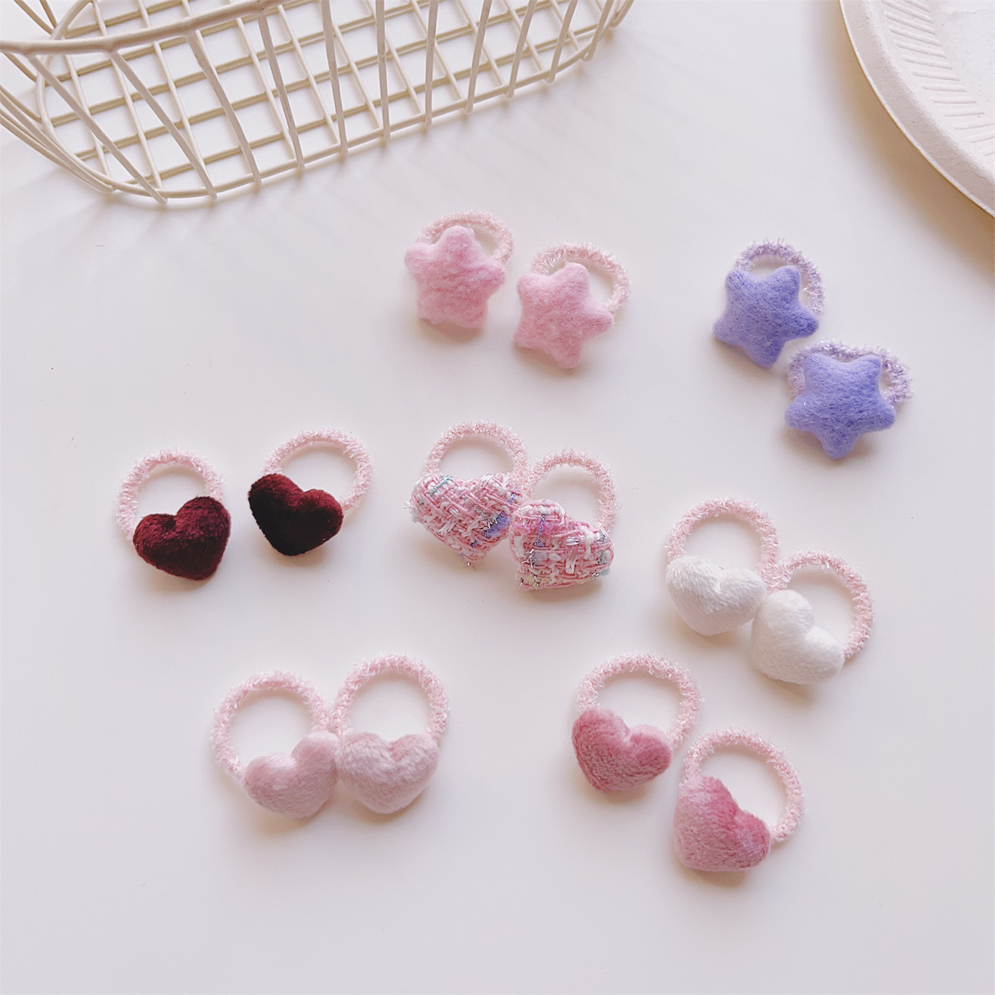 公主拇指发圈可爱卡通毛绒橡皮筋女童爱心星星造型扎啾啾发饰头绳