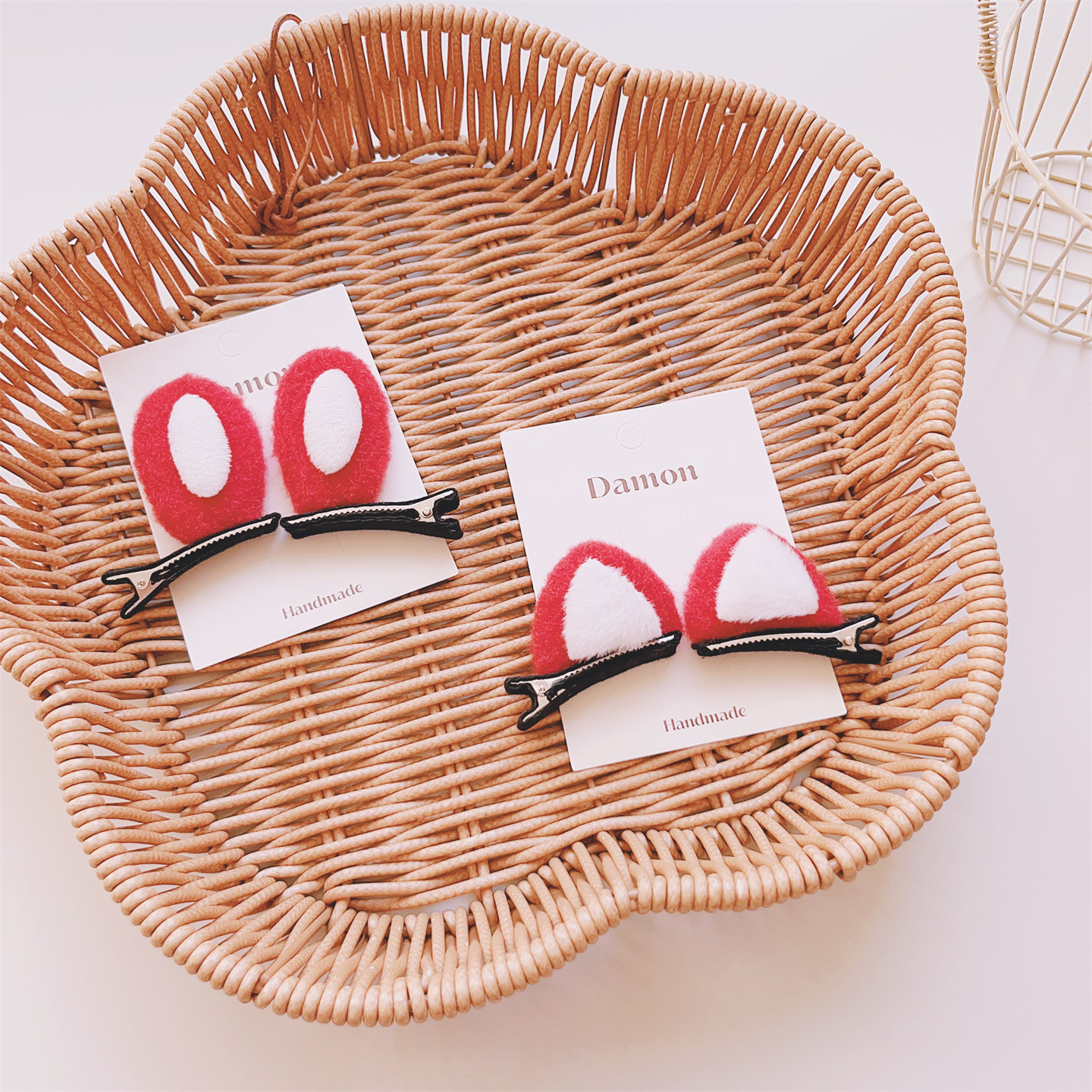 儿童猫耳朵发卡头饰发夹可爱卡通毛绒刘海夹子立体全包布中号