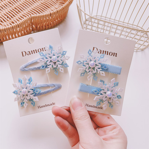 婉瑜儿童蓝色雪花水滴BB夹不伤发