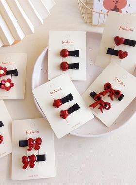 婴幼儿全包布发夹女孩不伤发安格拉红刘海夹韩系可爱喜庆儿童头饰