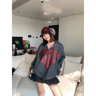 外套 简约爱心字母印花连帽卫衣男女休闲宽松帽衫 JMJ2025春季 美式