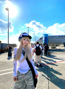 JMJ美式设计感袖边哥特字母印花连帽T恤男女夏季修身百搭防晒罩衫