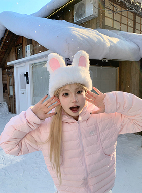 JMJ 冬季美式排骨纹连帽羽绒服男女宽松休闲百搭保暖轻薄外套