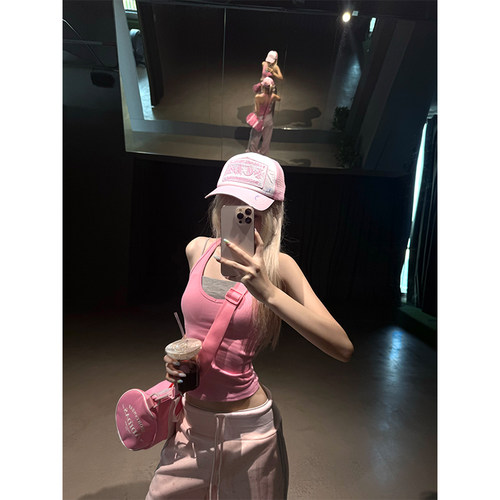 JMJ 美式基础款纯色挂脖吊带背心女辣妹夏季修身显瘦百搭无袖上衣