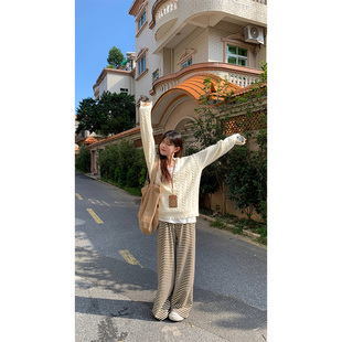 情侣宽松休闲百搭拖地长裤 撞色格子阔腿直筒裤 2024秋美式 JMJ