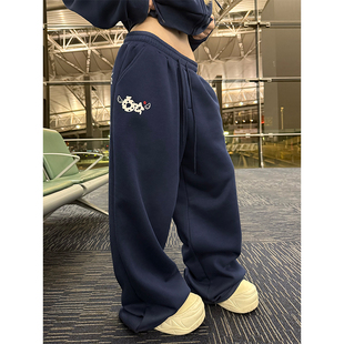 男女宽松休闲百搭长裤 简约通勤休闲加绒阔腿抽绳卫裤 美式 JMJ