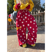 JMJ 男女宽松休闲百搭直筒拖地潮流长裤 美式 复古星星满印阔腿卫裤