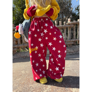 男女宽松休闲百搭直筒拖地潮流长裤 复古星星满印阔腿卫裤 美式 JMJ