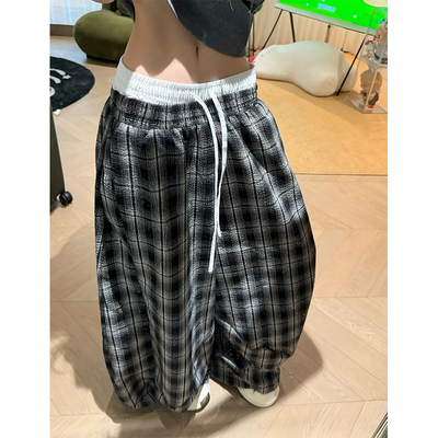 JMJ 美式抽绳双腰头设计阔腿休闲裤男女通勤百搭宽松直筒拖地长裤