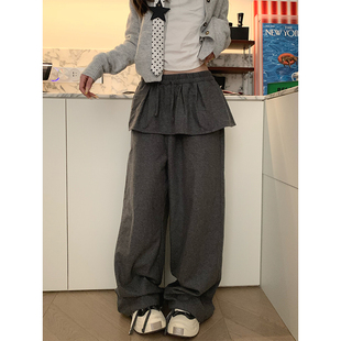 男女宽松百搭叠穿潮流长裤 复古设计感裙摆抽绳阔腿休闲裤 美式 JMJ
