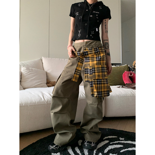 男女宽松休闲多口袋长裤 JMJ2025春季 裤 格纹假两件可拆卸工装 美式