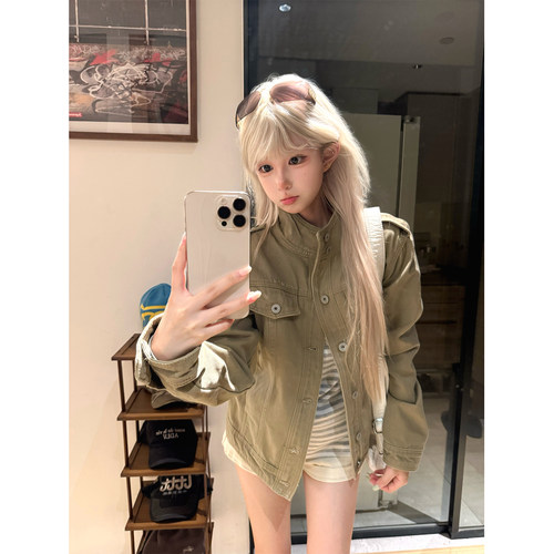 JMJ 美式立领解构正肩字母刺绣工装夹克男女春秋休闲设计感短外套