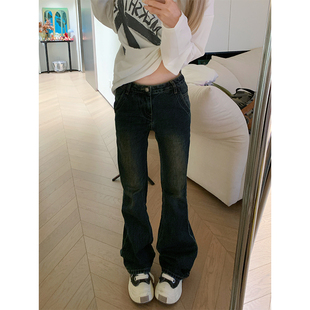 显瘦休闲百搭设计感直筒长裤 JMJ 男女修身 复古水洗微喇牛仔裤 美式
