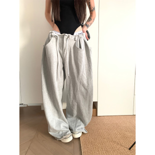 男女宽松休闲阔腿直筒百搭长裤 JMJ美式 复古慵懒风垂感抽绳卫裤