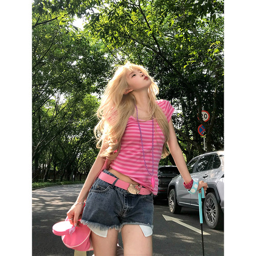 JMJ美式复古水毛边低腰牛仔短裤女辣妹夏季宽松显瘦百搭三分热裤