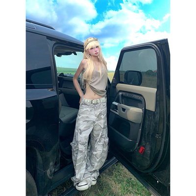 JMJ美式复古街头多口袋迷彩工装裤男女宽松显瘦百搭阔腿休闲裤