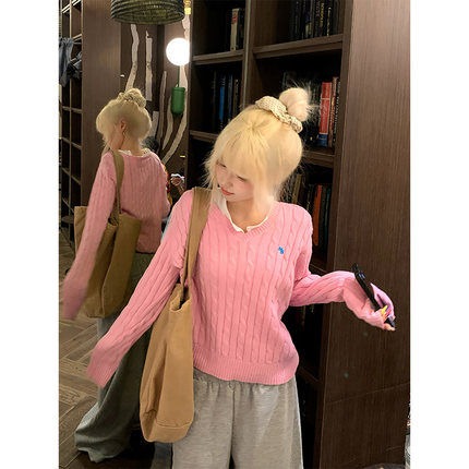 JMJ 美式慵懒风麻花针织衫毛衣男女春秋宽松休闲百搭软糯套头毛衫