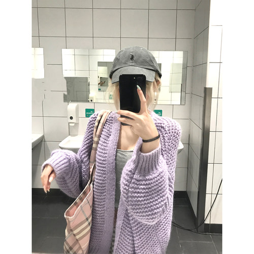 JMJ 美式慵懒风软糯针织开衫毛衣女秋冬宽松休闲百搭保暖毛衫外套