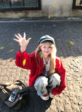 JMJ 美式复古廓形翻领工装夹克男女春秋宽松休闲潮流多巴胺外套