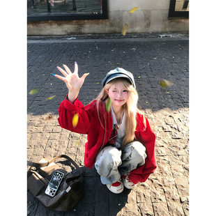 夹克男女春秋宽松休闲潮流多巴胺外套 复古廓形翻领工装 JMJ 美式