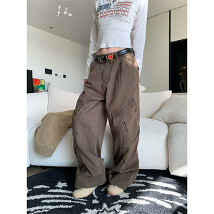 男女宽松褶皱直筒垂感长裤 JMJ 裤 复古街头解构阔腿工装 子 2024美式