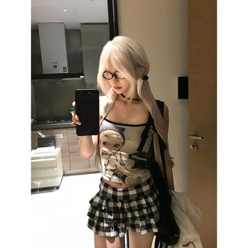 JMJ 美式趣味卡通人物印花吊带背心女辣妹夏季显瘦百搭运动上衣
