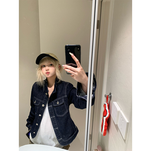 夹克 复古排扣立领牛仔外套男女春秋宽松休闲百搭工装 JMJ 美式