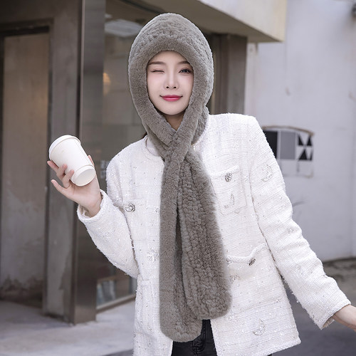 皮草围巾帽女帽兔毛真皮獭兔冬季
