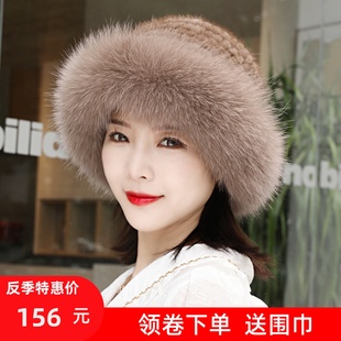 貂毛帽子女冬天水貂皮草秋冬韩版真毛百搭狐狸毛渔夫帽潮保暖护耳