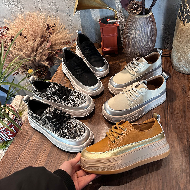 厚底增高小白鞋女2026春季新款百搭鞋子女复古民族风不累脚女鞋潮,女鞋,时尚休闲鞋,淘宝优惠券,粉丝福利购,淘宝优惠卷