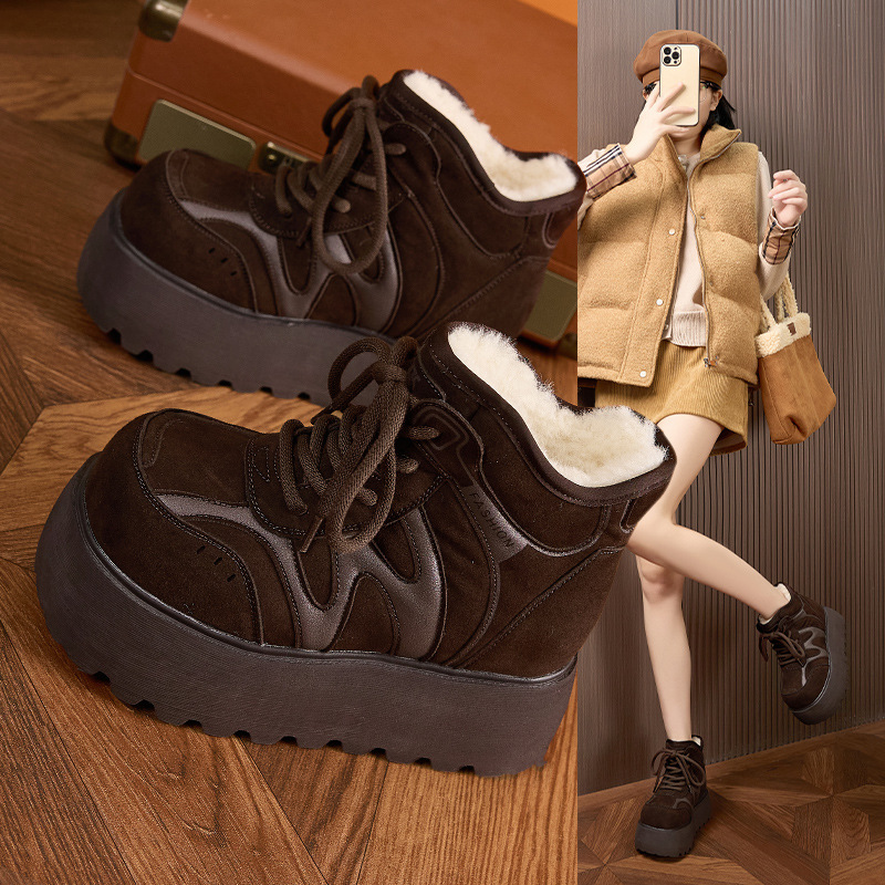 厚底雪地靴女2025新款冬季百搭加绒加厚棉靴子轻便防滑内增高短靴
