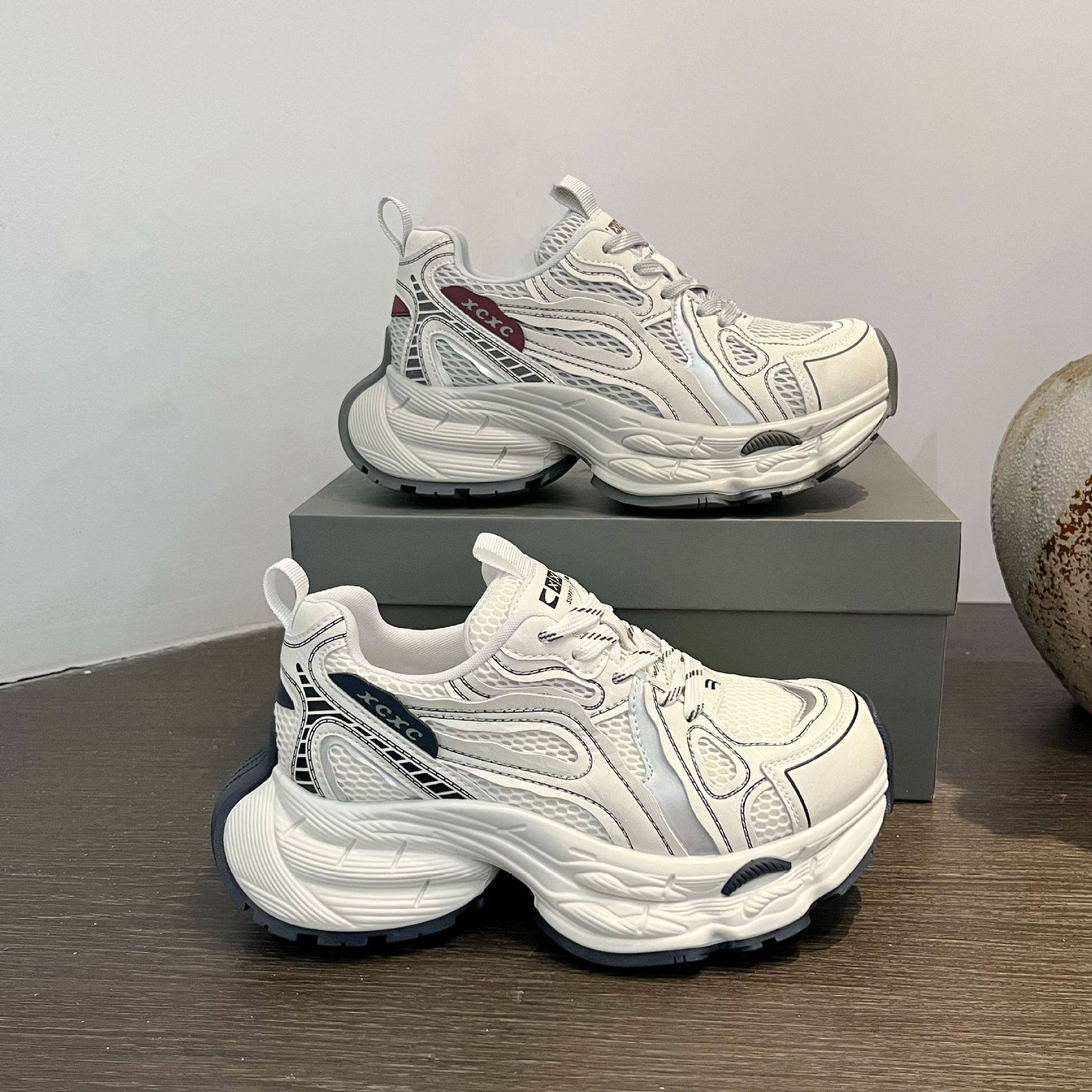 2026春季新款圆头真皮网面老爹鞋女松糕厚底防滑百搭休闲运动鞋潮,女鞋,时尚休闲鞋,淘宝优惠券,粉丝福利购,淘宝优惠卷