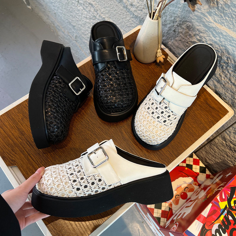 头层羊皮鞋垫包头拖鞋女2026春夏新款复古编织半拖休闲风法式凉拖,女鞋,包头拖,淘宝优惠券,粉丝福利购,淘宝优惠卷